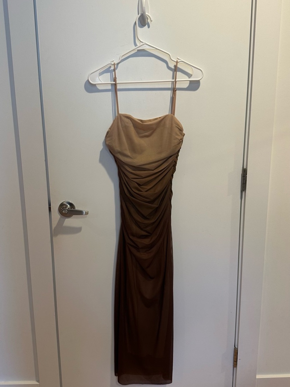 MICAS Brown Ruched Spaghetti-Strap Evening Dress NWT